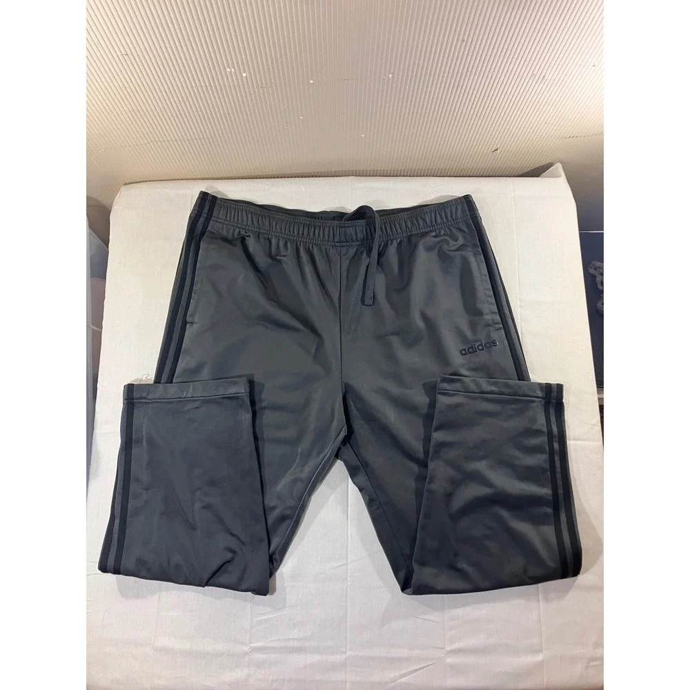 Adidas Mens Track Pants Joggers Gray Polyester Elastic Waist Drawstring Size 2XL